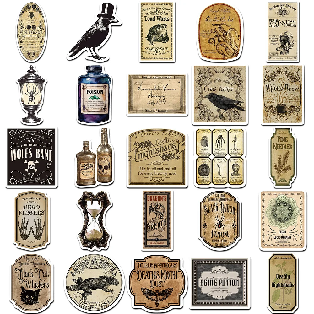 10/30/50Pcs Gothic pharmacist potion sticker For Suitcase Skateboard Laptop Luggage Phone Styling DIY Decal Pegatina