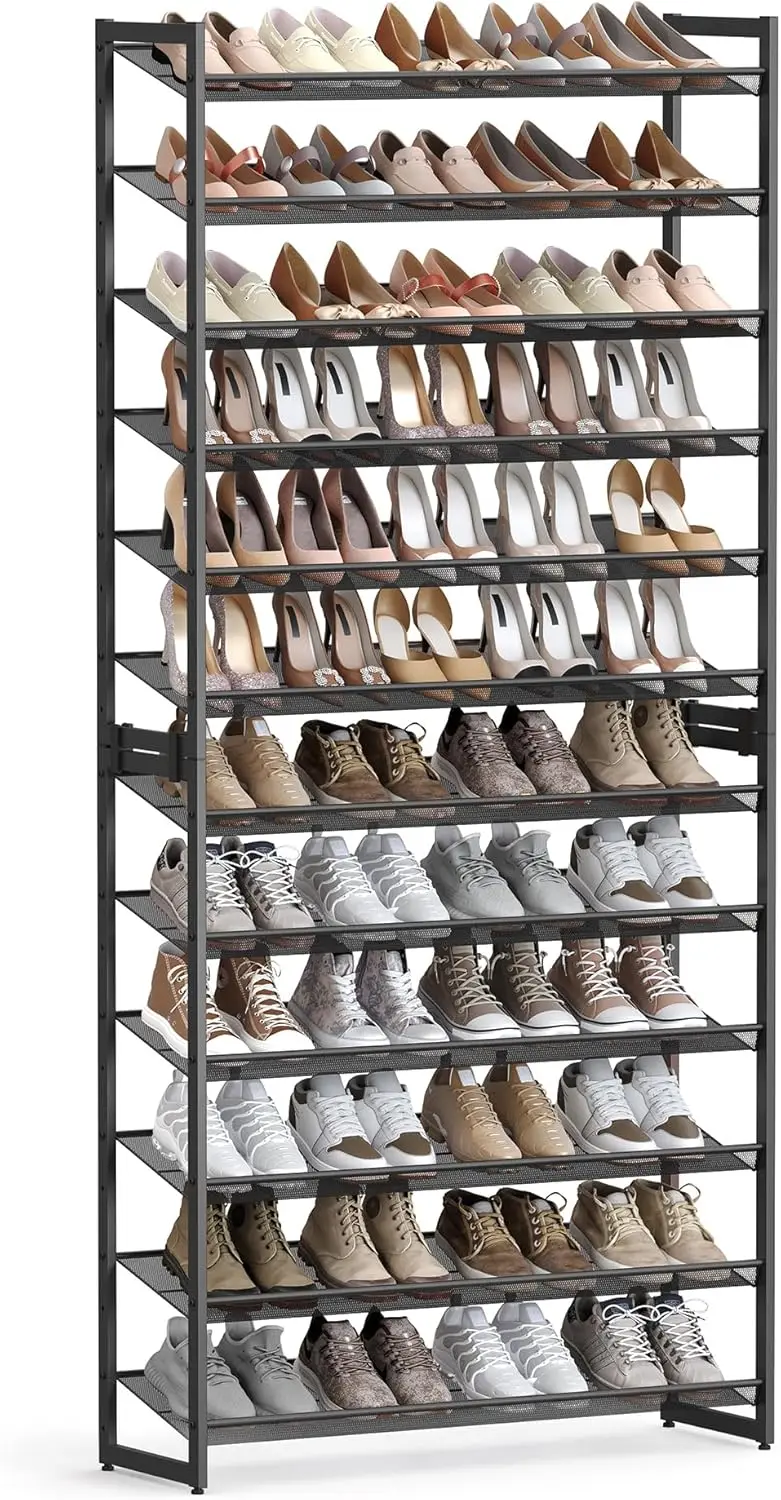 Shoe Rack, 12-Tier Organizer, Metal Storage for Garage, Entryway, Set of 2 6-Tier Stackable Shelf, with Adjustabl