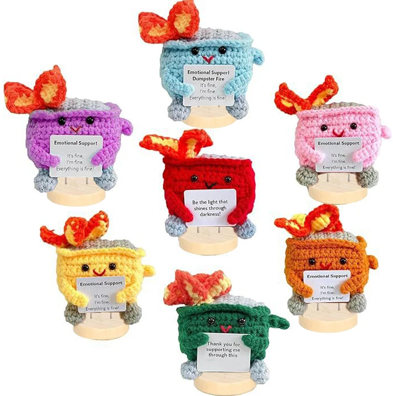 Cute Emotional Support Crochet Dumpster Fire Home Room Decor Funny Dumpster Handmade Knitting Doll Toy Ornament Christmas Gift