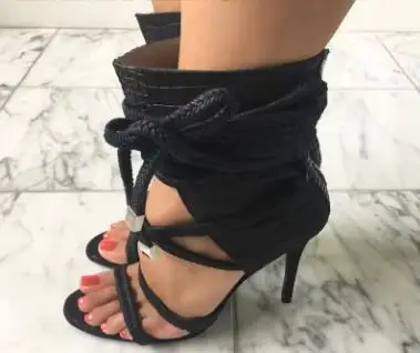 Black Army Green Apricot Suede Cross Tied Lace Up Mid-calf Sandals Boots Women Ropes Ankle Wrap Thin Heels Booties Strappy Boots