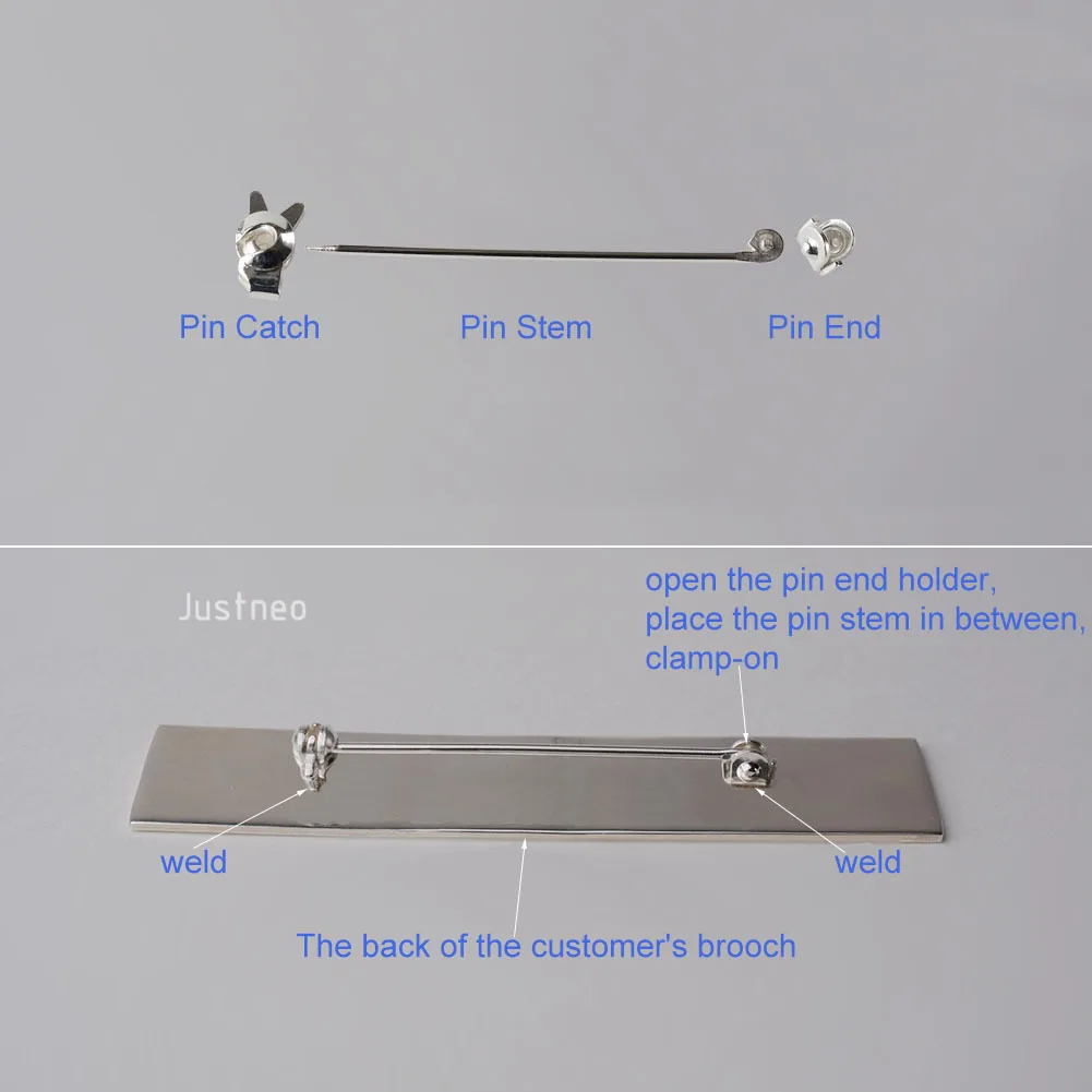 Sterling Silver Brooch Pin Findings, Silver Brooch Pin Catchs / Pin stems/ Pin Ends, Pin Back Straight Locking Jewelry Finding