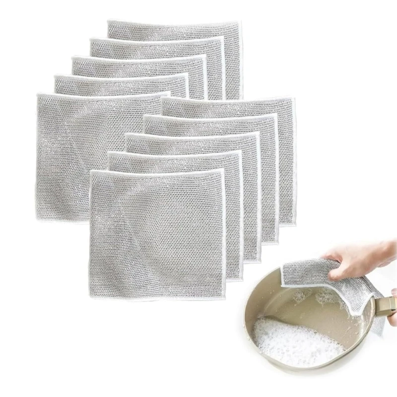 5pcs/10pcs All Purpose Wire Dishwashing Rags Stainless Steel Scrubbers Multifunctional Non Scratch Cleaning Cloths