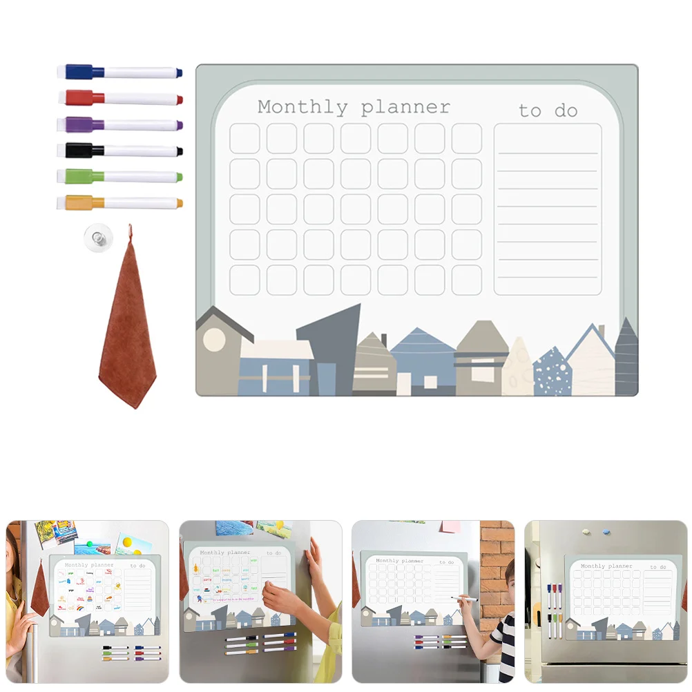 

1Set Magnetic Whiteboard for Fridge Plastic Dry Erase Weekly Daily Planner Refrigerator Board Erasable Kitchen Organizer