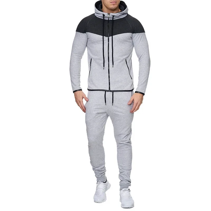 

Men's zipper cap cardigan, two-piece set, casual, solid color, sports, running, new Spring and Autumn 2025