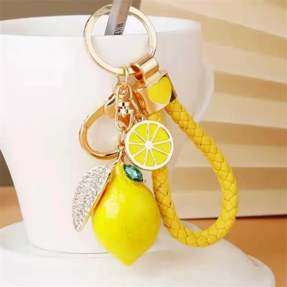 Newest for Purse Bag Backpack Car Jewelry Gift Cute Lemon Keychain Little Lemon Crystal Rhinestone Key Chain Fruit Keyring
