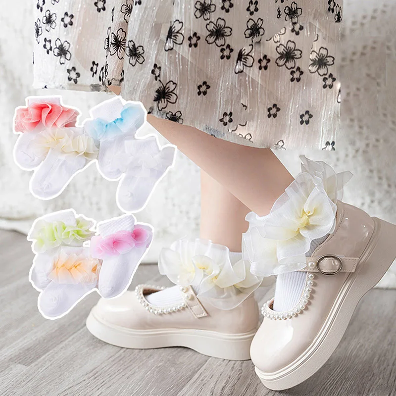 

Blotona/Детские носки до щиколотки для девочек, милые классические носки с рюшами, кружевные дышащие прогулочные носки для малышей