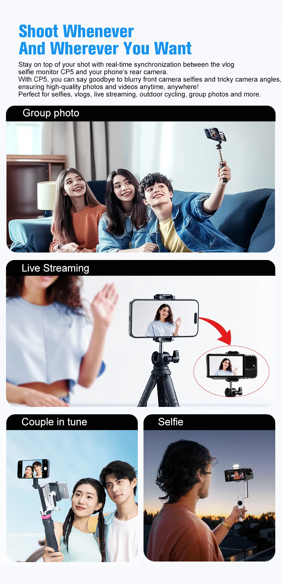 CP5 5" FHD Touch Screen Rear Camera Selfie Monitor Screen for Smartphone Vloggin