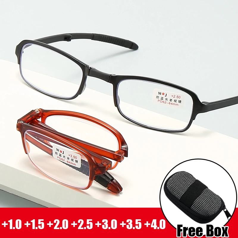 

Folding Reading Glasses with Box Ultralight Portable Women Men's Presbyopia Glasses Anti Blue Light TR90 Frame Far Sight Eyewear