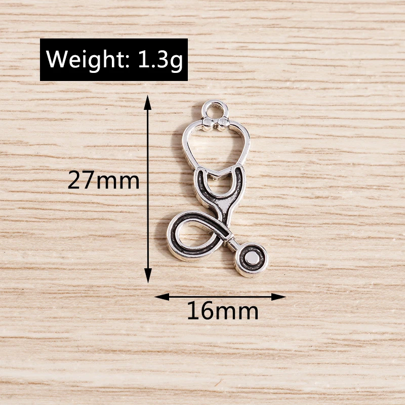 Tusember 20 Stück 16 x 27 mm Legierungsmetall-Stethoskop-Anhänger für Anhänger, Gesundheitswesen, DIY-Halsketten, Ohrringe, handgefertigter Schmuck – Detail 3