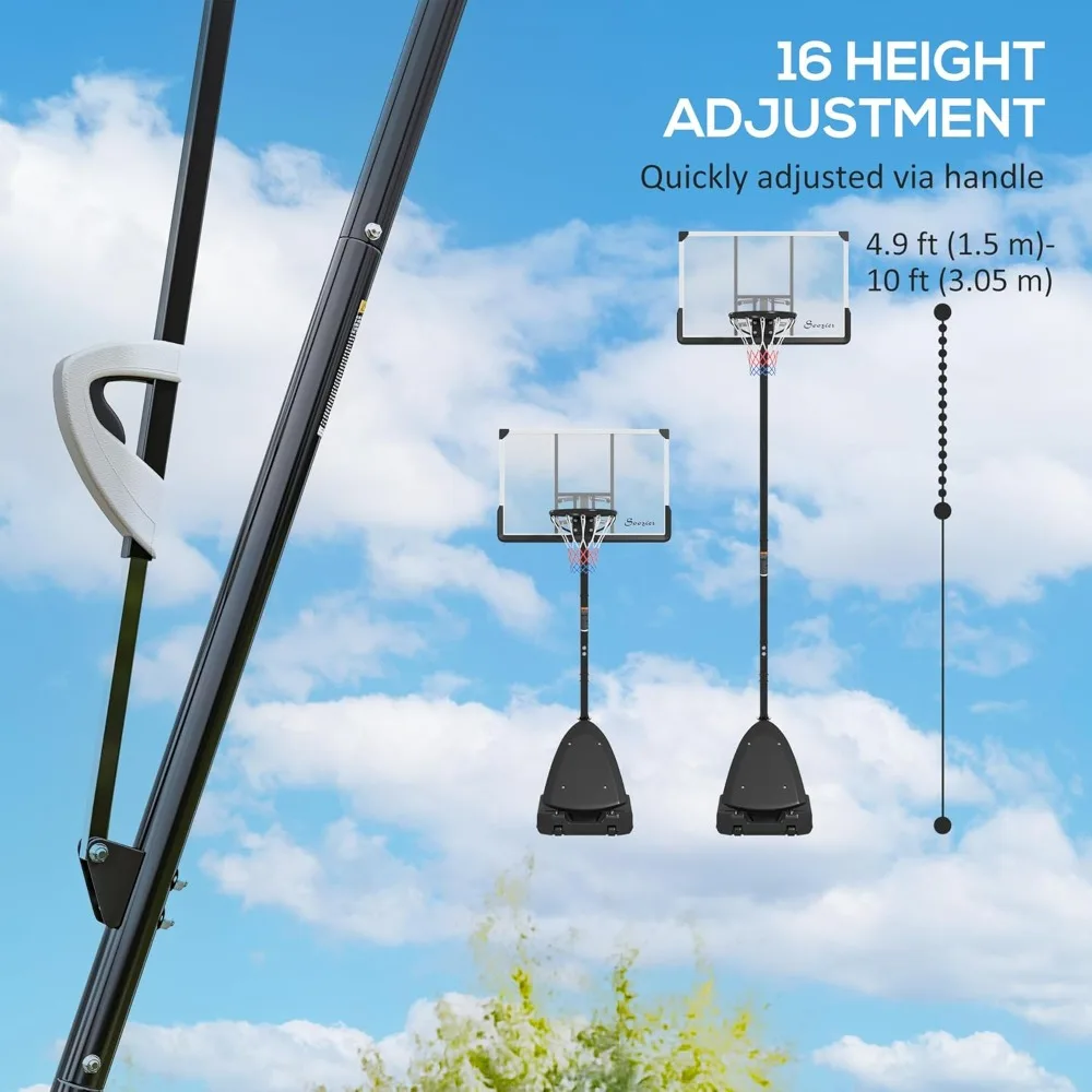 Golha de basquete de altura ajustável ao ar livre com tabela inquebrável de 44 polegadas e rebote, faixa de altura de 5-10 pés para Pro e Amate