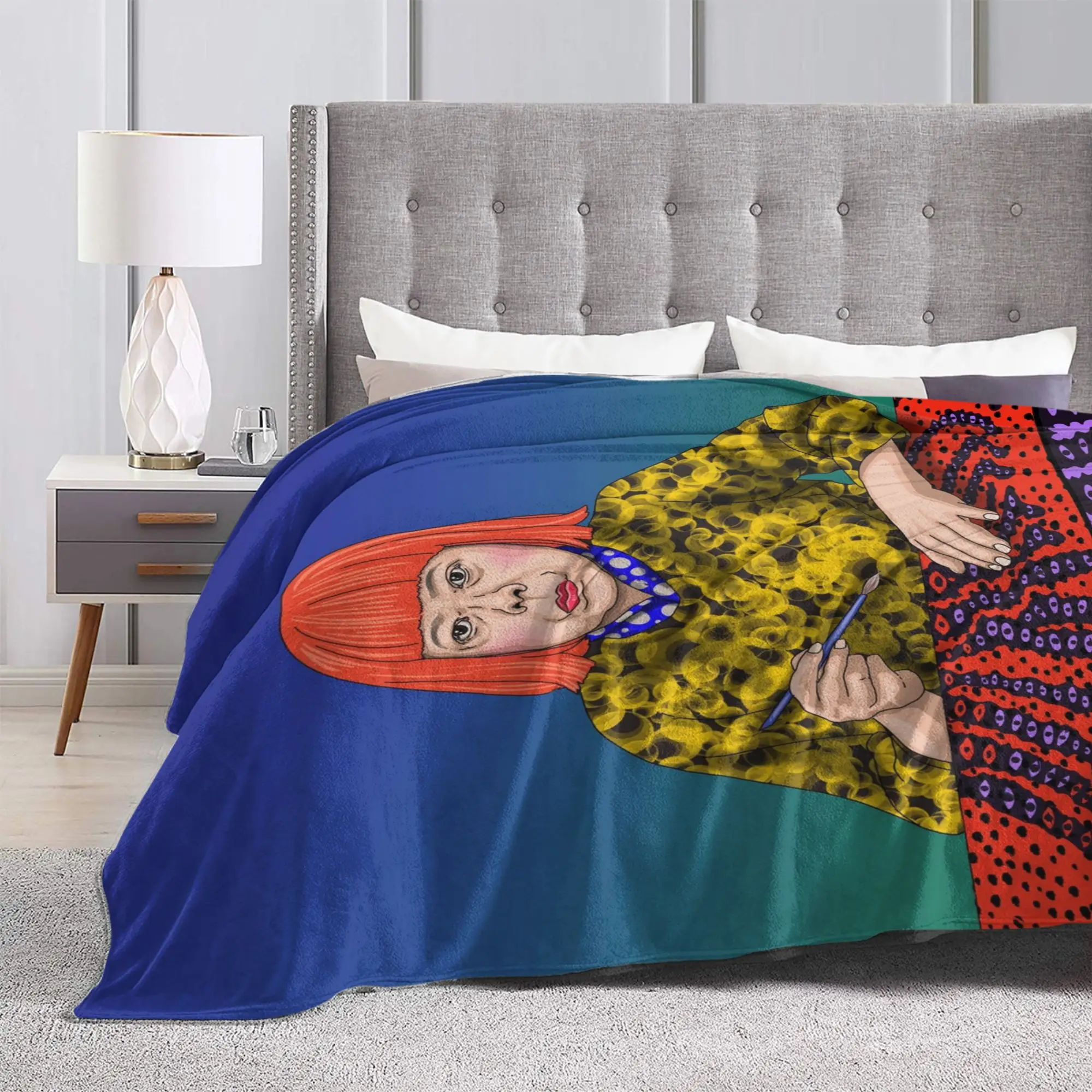 Knitted Blanket Fleece Yayoi Kusama Art Abstract Dots Pumpkin Polka Pop Aesthetic Throw Blanket for Car Sofa Couch Bedspread