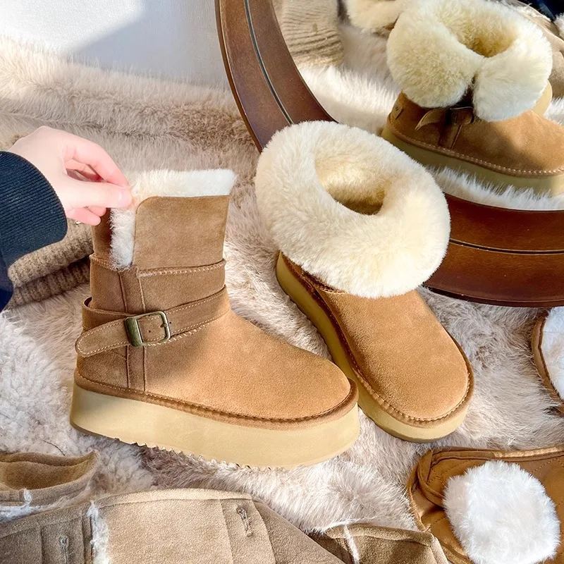 Botas de nieve planas con plataforma para mujer, botines cortos sin cordones, cómodos, zapatos de algodón para exteriores, Invierno