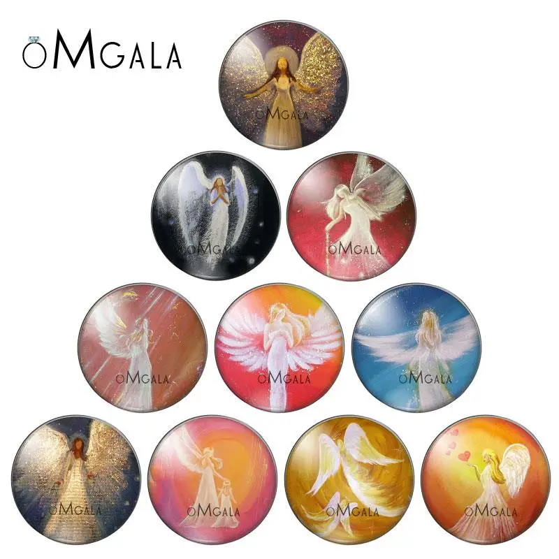 Angel Wings Girl Paintings mixed 10pcs 12mm/18mm/20mm/25mm Round photo glass cabochon demo flat back Making findings