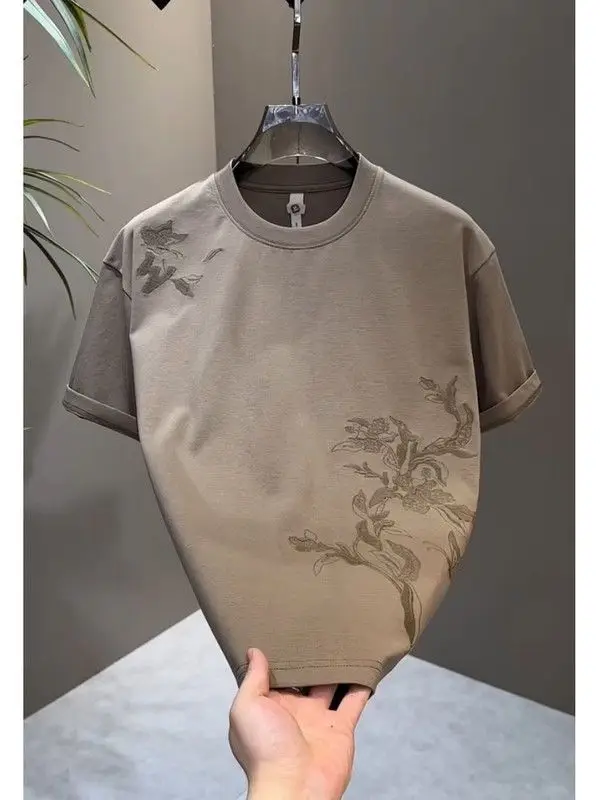 

Summer New Fashion National Style Embroidery Design T-shirt Round Neck Chinese Style Slim Casual Versatile Short-sleeved