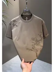 Summer New Fashion National Style Embroidery Design T-shirt Round Neck Chinese Style Slim Casual Versatile Short-sleeved