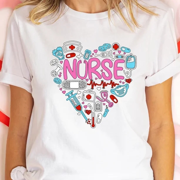 

Nurse Valentine's Day T-Shirt Nurse Love Tee Women's Casual Fashion Wear Daily Round Neck Base Layer