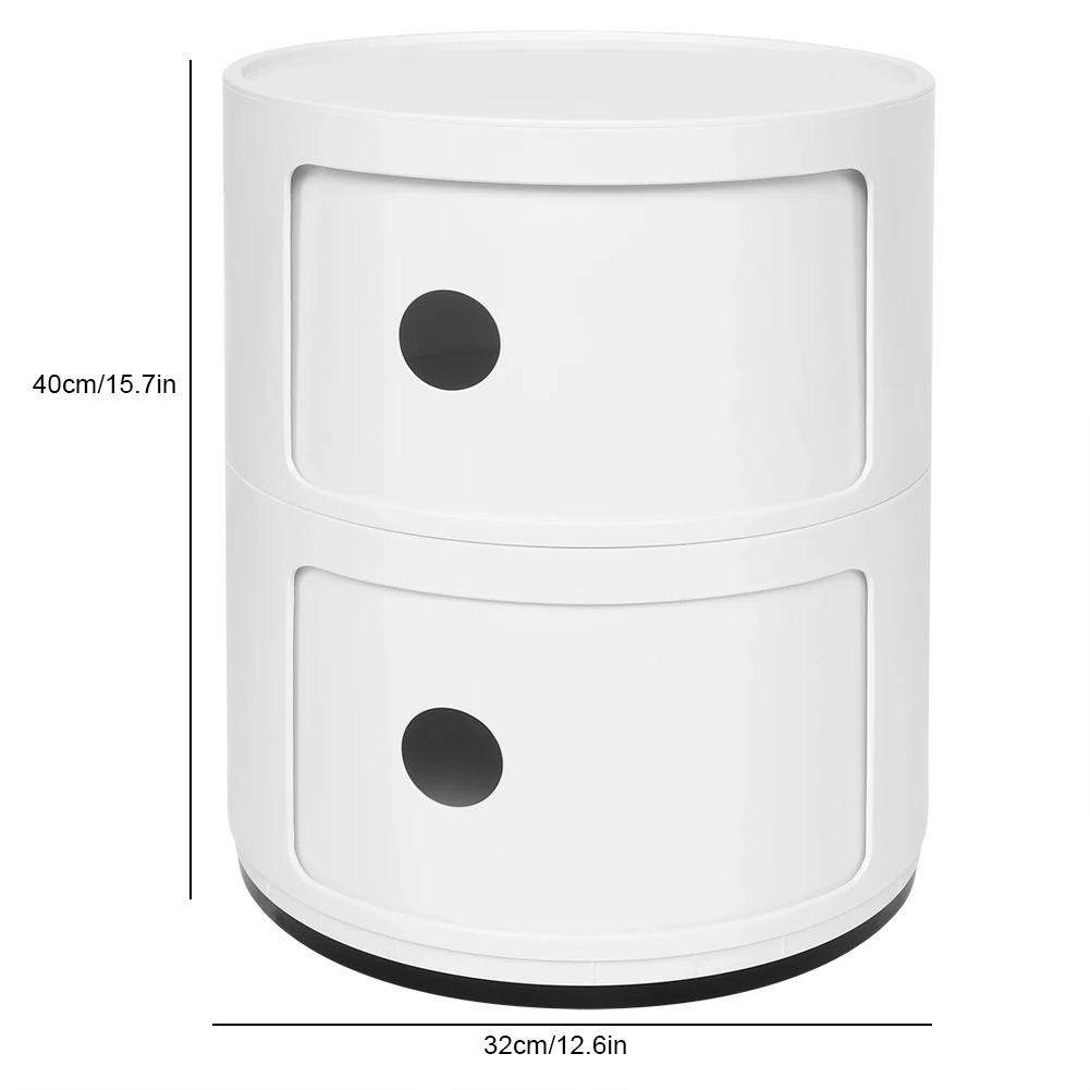 Nightstand with 2 Drawers 2 Layers Modern Bedside Table Bedroom Side End Stand Multi Functional Round