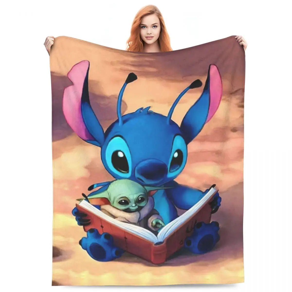 Stitch And Baby Yoda Blanket Super Soft Street Trend Plush Throw Blanket For Outdoor Decorative Flannel Bedspread Bed Cover