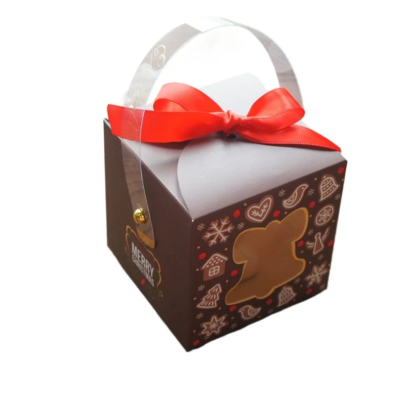 

*Christmas Paper Box with Window Handle Candy Box Soap Candle Cookie Candy Little Gift Packaging Party Favors Decor