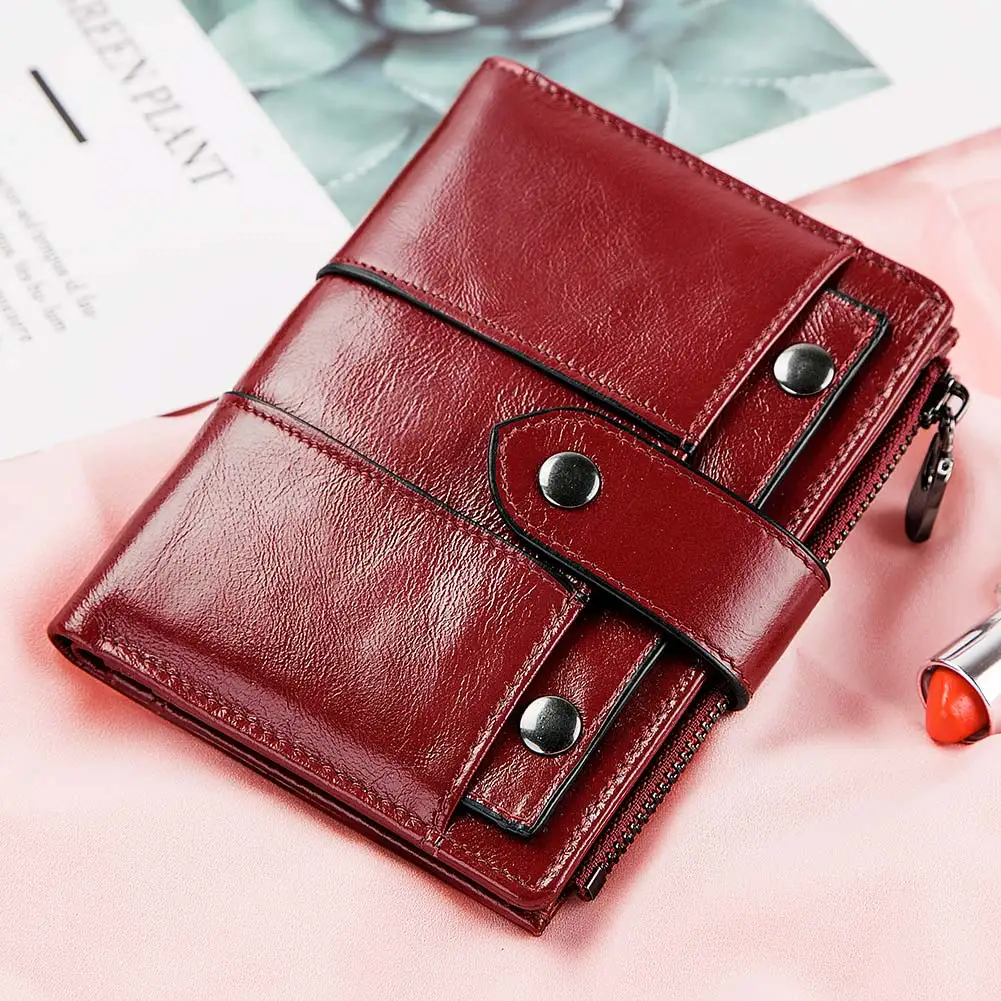 KAVIS Genuine Leather Wallet for Women Fashion RFID Blocking Credit Card Holder Purse Small Ladies Red Clutch Money Bag