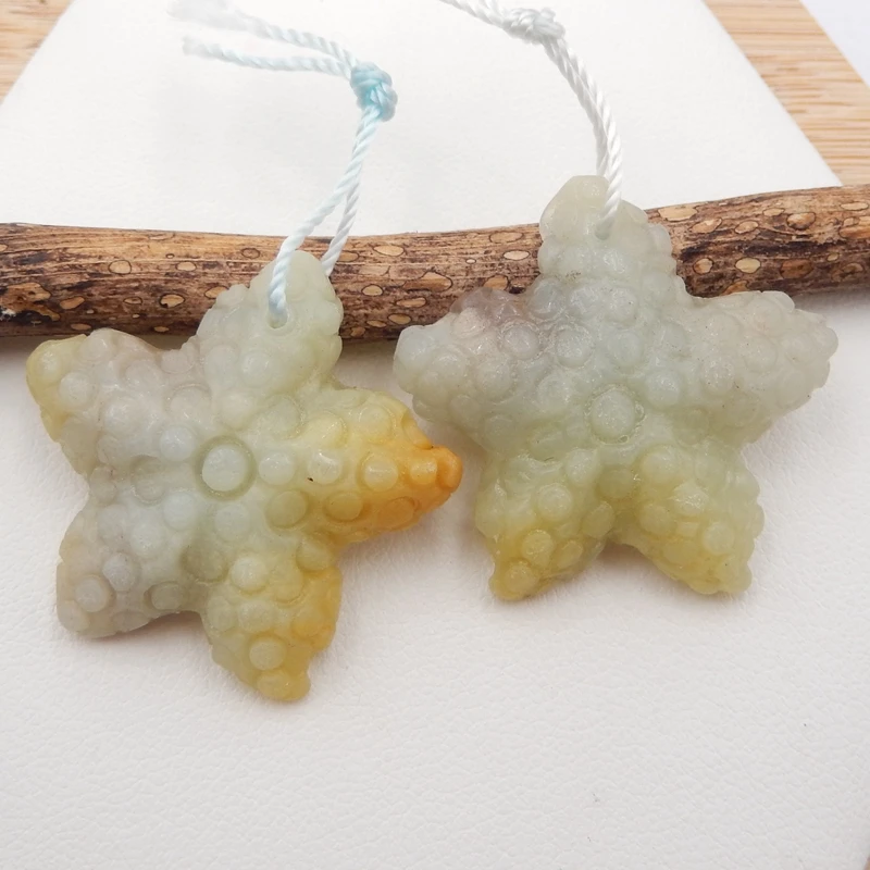 

Женские серьги из натурального лазурита с резными морскими звездами и бусинами, полудрагоценный камень 28x6 мм 12 г