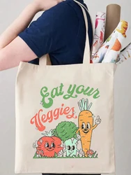 Kawaii Eat verdure stampato tela Tote Bag Shopping Bag Retro Vintage Style Bag Girl Tote borse a tracolla borsa per bagagli riutilizzabile