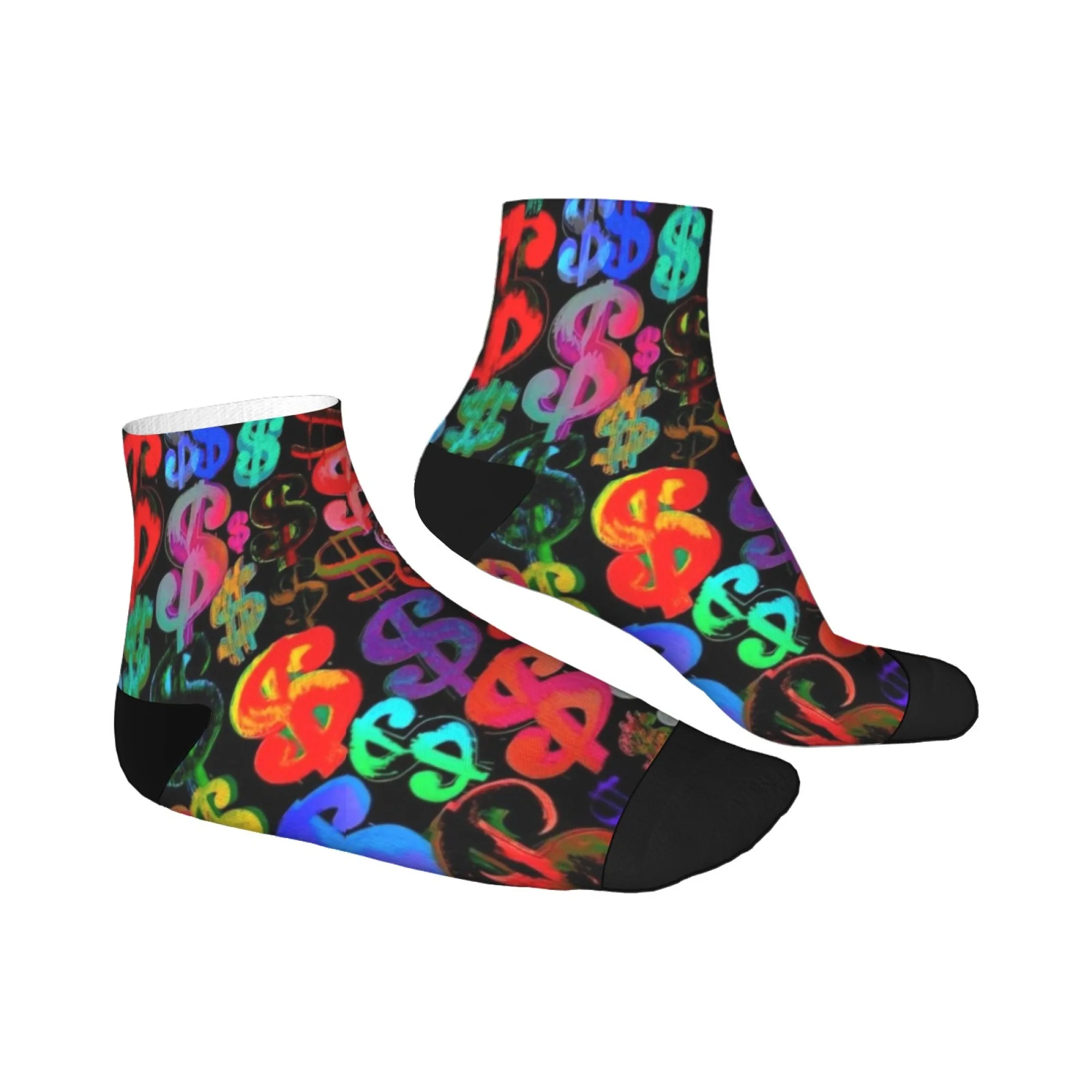 ถุงเท้าข้อเท้าสําคัญฤดูร้อน 1 คู่, ลายดอลลาร์คลาสสิกพิมพ์โพลีเอสเตอร์, ถุงน่องสําหรับกีฬาลําลองและกลางแจ้ง, ผู้ชายและผู้หญิง