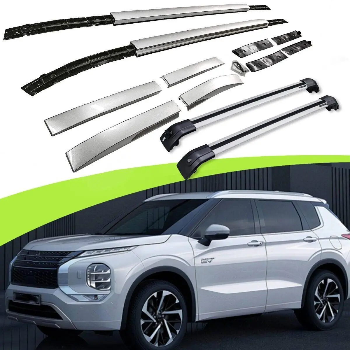 4pcs Aluminum Roof Rail Racks Side crossbar Fits Mitsubishi Outlander 2022-2024