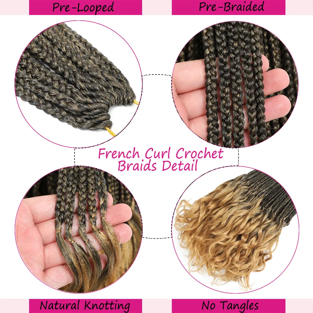 Long French Curls Crochet Braids Hair Pre Looped French Curly Crochet Box Braids with Loose Wavy Ends Synthetic Hair Extensions