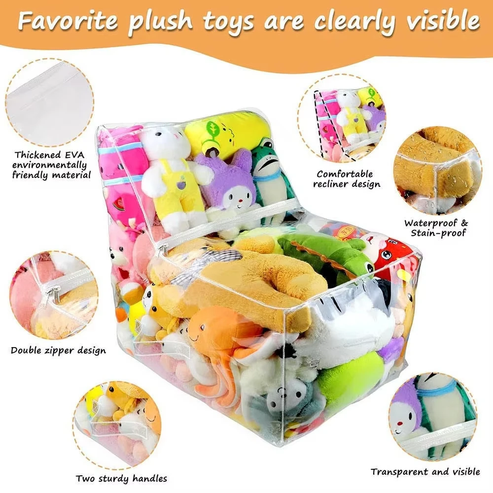 

Kids Storage Stool Chair 2in1 Thickened PVC Toy Organizer Bag Transparent Seat Creative Storage Box Waterproof