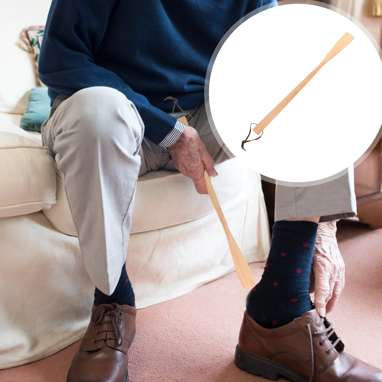 Long Handle Wooden Shoe Horn with Hanging Rope Lightweight Shoehorn for Home Travel Shoe Helper