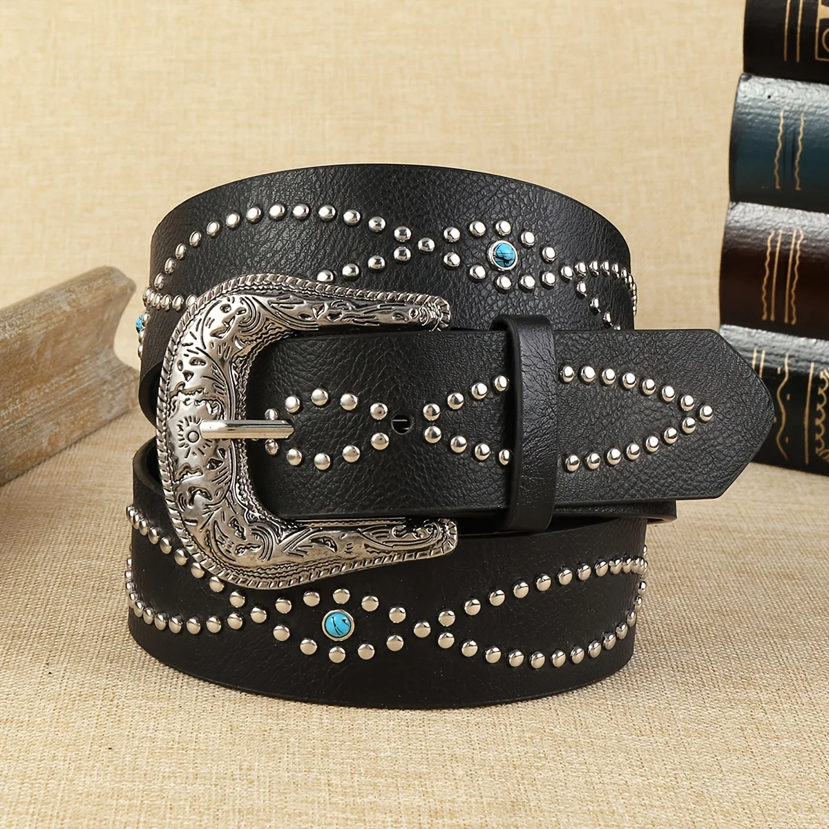 1 Piece Women's PU Metal Rhinestone Black Belt - Fashionable Boho Style Fashion Belt for Daily Wear