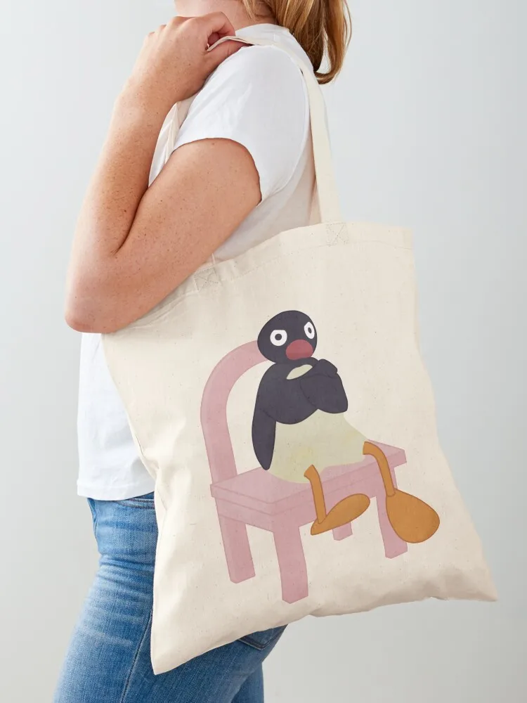 grumpy pingu Tote Bag foldable reusable bag Handbags women Canvas Tote Bag