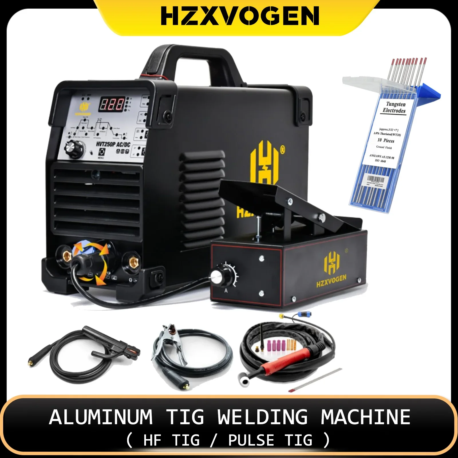 hzxvogen aluminio ac dc pulso tig maquina de solda mma arc vara soldador igbt inversor hf tig 2t 4t solda em hvt250p 01