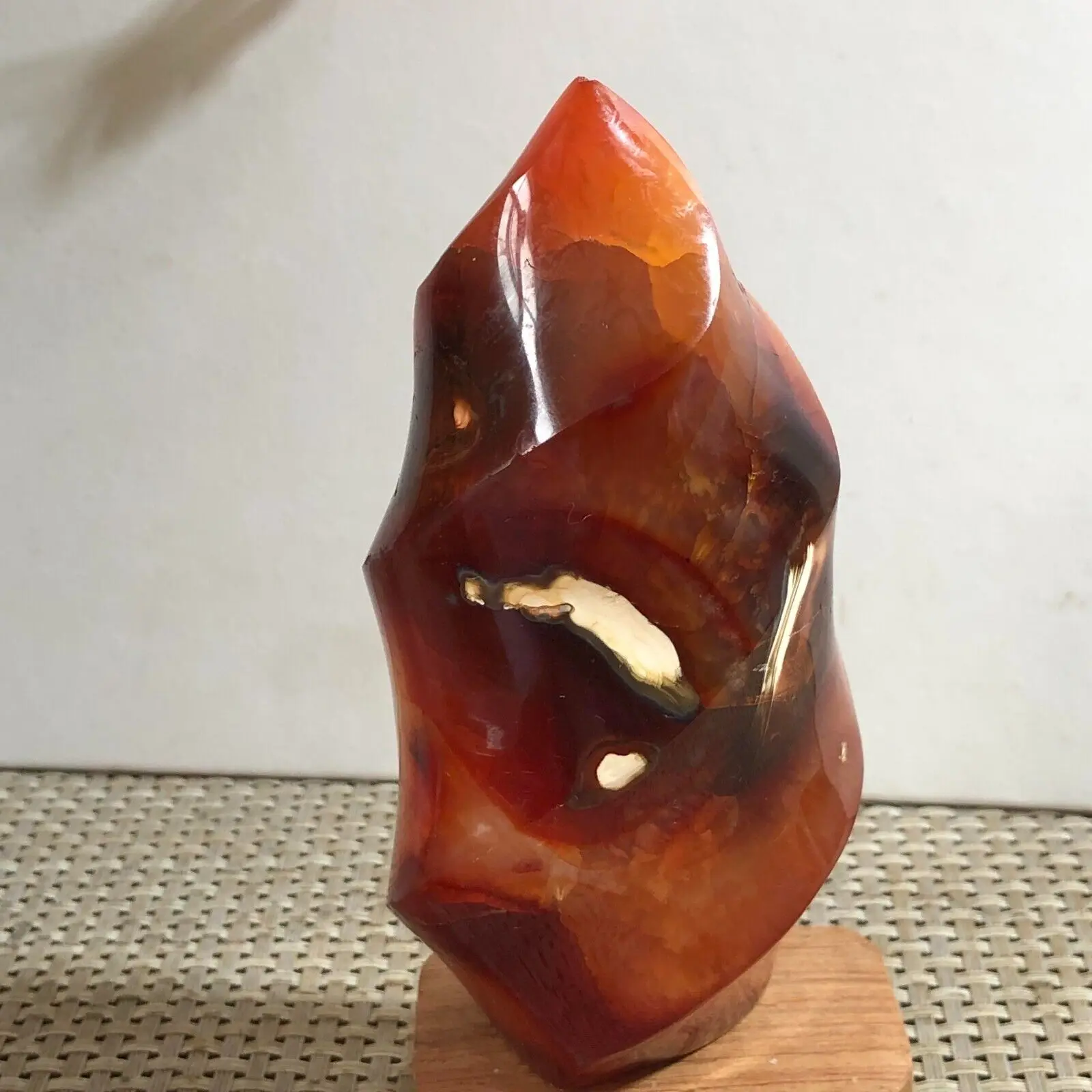 

Natural Red Carnelian Agate Crystal, Flame Point, Carved Healing, 1Pc