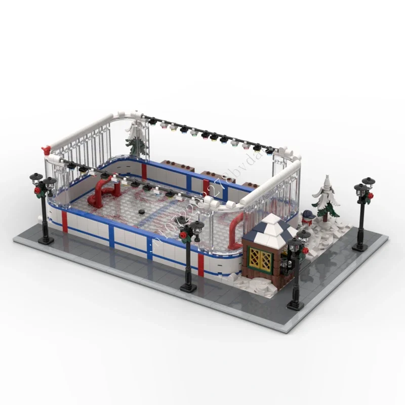 1343PCS Winter Ice Hockey Rink Modular MOC Creative street view Model Building Blocks Architecture DIY Assembly Model Toys Gifts