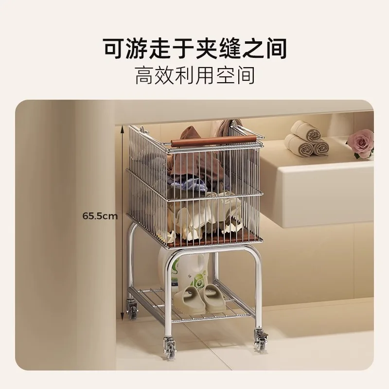 سلة غسيل كلاسيكية بطبقة مزدوجة مع عجلات لتخزين الملابس للاستخدام المنزلي رف تخزين أثاث Meuble Rangement #6