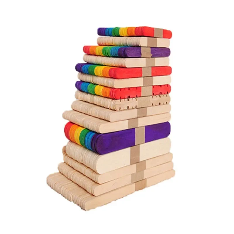 300PCS Wood Craft Sticks Natural Wood For DIY Craft Creative Designs and Children EducationIce Cream Sticks Cake Tools