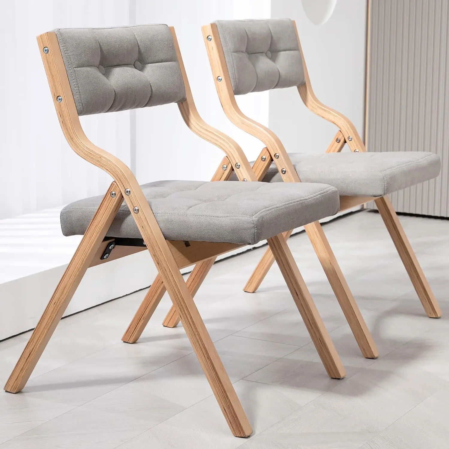 Padded Folding Chair, Folding Chair with Cushion 2 Pack, Gray | Wooden Folding Chairs and Comfortable chairs Seat for Indoor, Ki