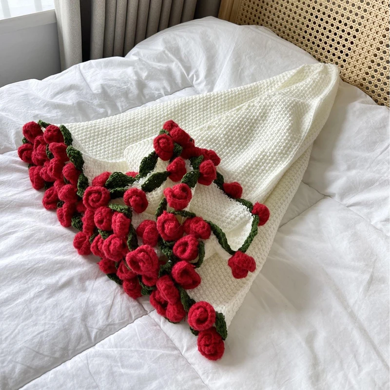 Rose Bouquet Blanket Nap Blanket Valentine's Day Gift Floral Soft Throw Couch Blanket Gifts for Mom Birthday Gift Hand-woven