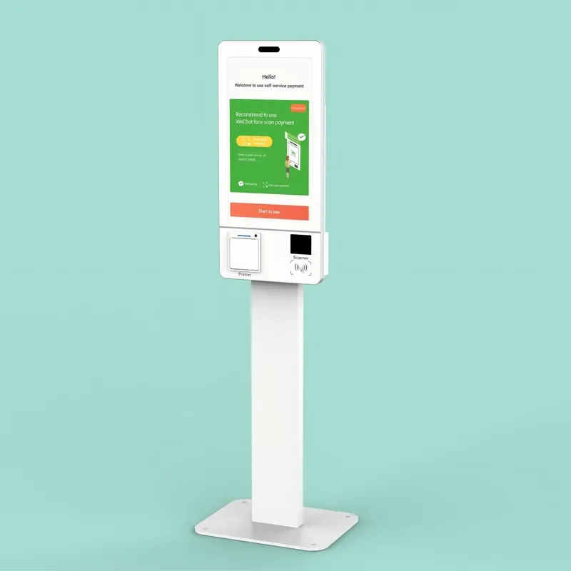 Fast Food Cafe 23.6inch Wall Mount Indoor Supermarket Self-Order POS All-in-One Payment Kiosk with Barcode Reader