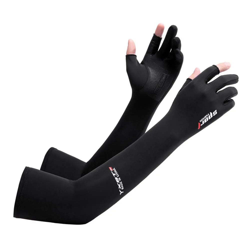 

Thin Half Finger Ice Sleeves Sun Protection Breathable Summer Long Arm Covers Anti-Slip Two Fingers with Exposed
