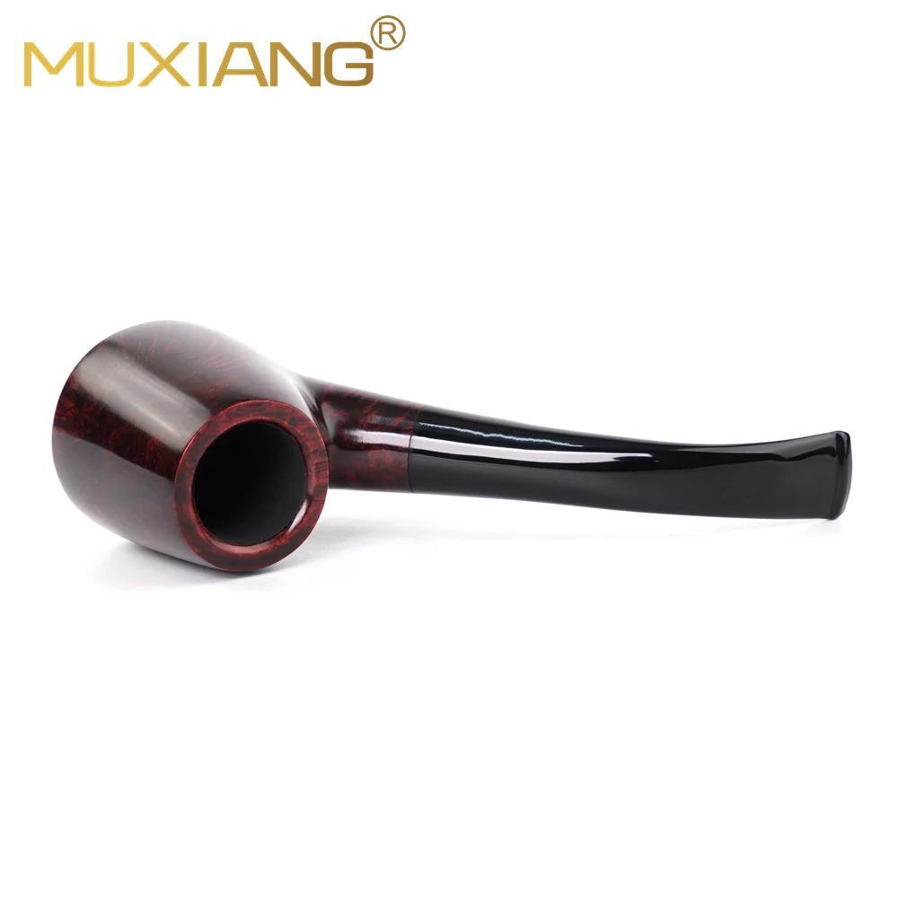 MUXIANG Briar Wood Volcano Tobacco Pipe Curved Handle Acrylic Pipe Mouth Desktop Pipe 9mm Carbon Filter Portable Smoking