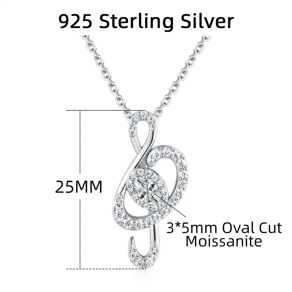 XCY Elegant Treble Clef Moissanite Necklace for Women S925 Silver Music Note Pendant Necklace Daily Wear Musician Jewelry Gift