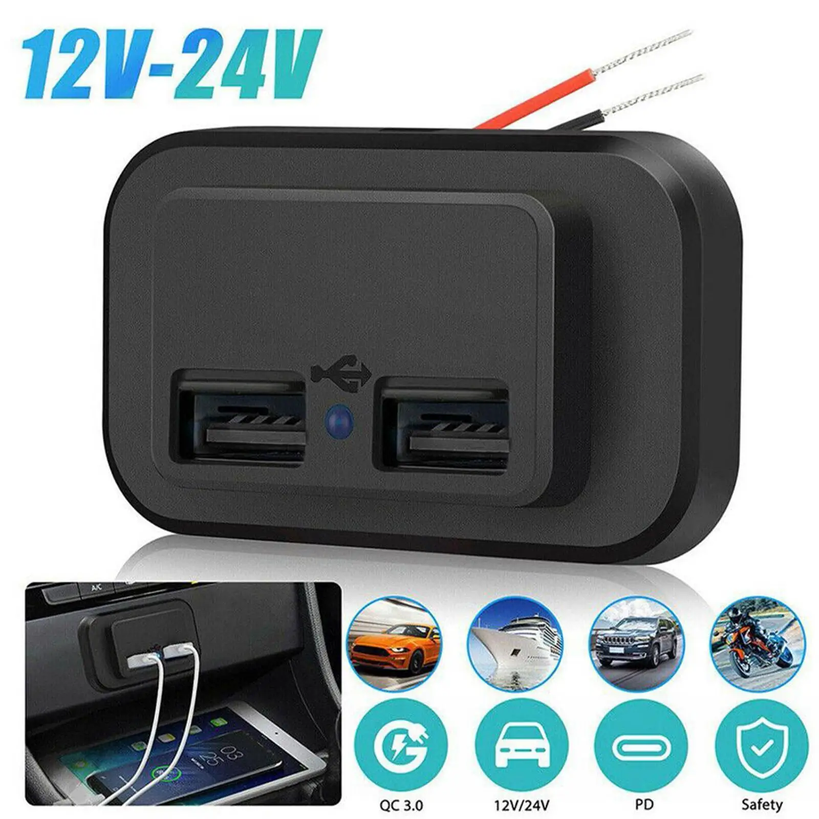 

Dual USB Car Charger Socket USB Charger Adapter 3.1A 12V/24V Car Usb Splitter Outlet Power Adapter For Camper Truck Boat RV