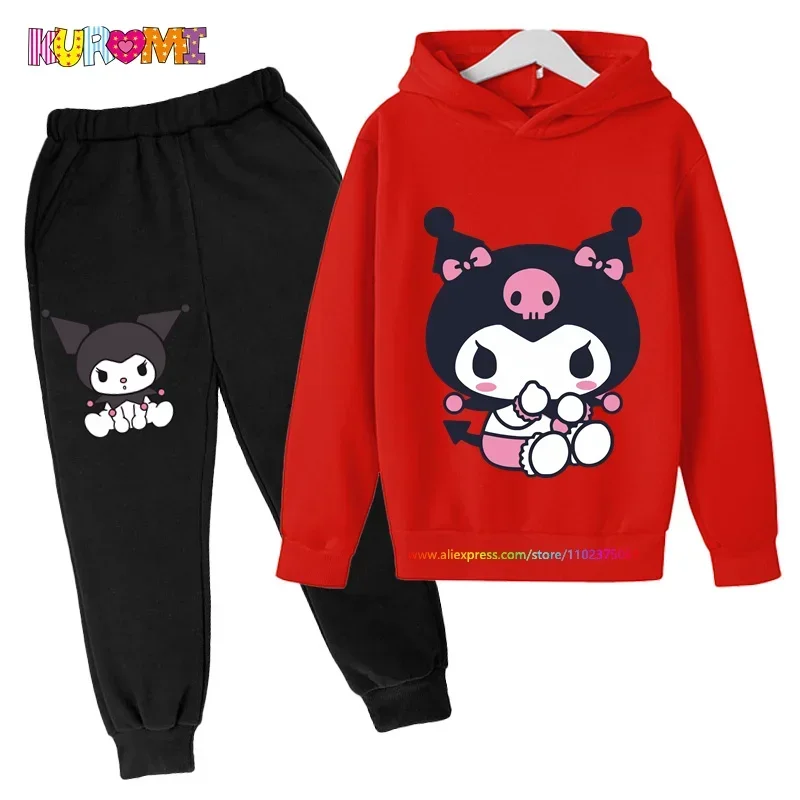 Kawaii Kuromi Hoodie Set Girls Kids Sweatshirt Pants Suit Coat Casual Boys Long Sleeve Hoodies Children Pullover Sportswear