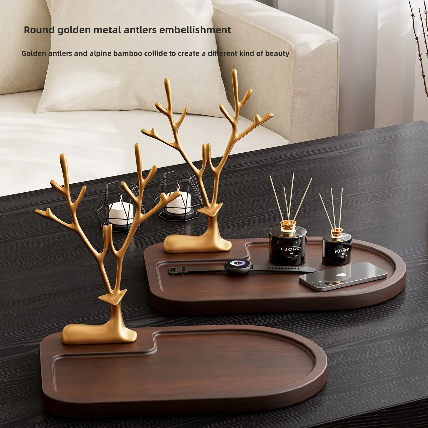 Solid wood door entry, car key storage, entrance ornament, light luxury, high-end door tray rack