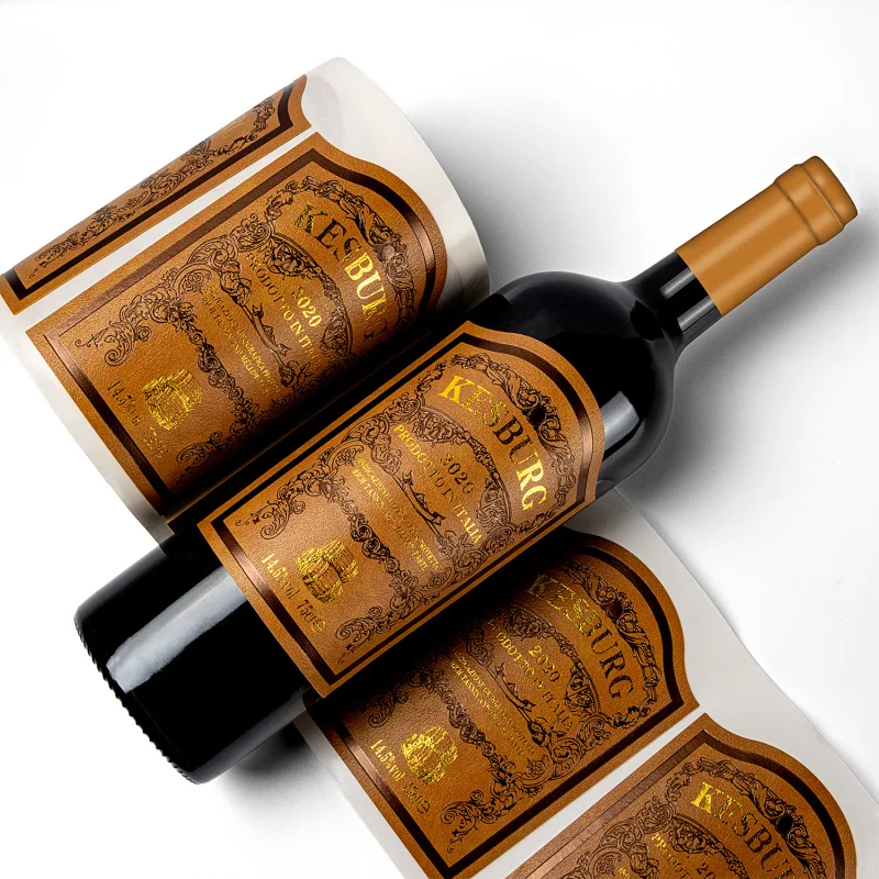 custom.Manufacturers Customized Luxury Self-adhesive Pu Leather Label Sticker Roll Foil Staming Embossed Custom Wine Bottle