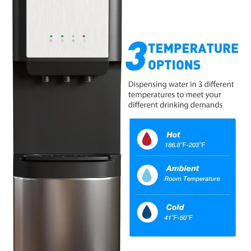 Bottom Loading Water Cooler Dispenser for 5 Gallon Bottles -Hot,Cold & Room Water Dispenser with 3-Temperature,Child Safety Lock