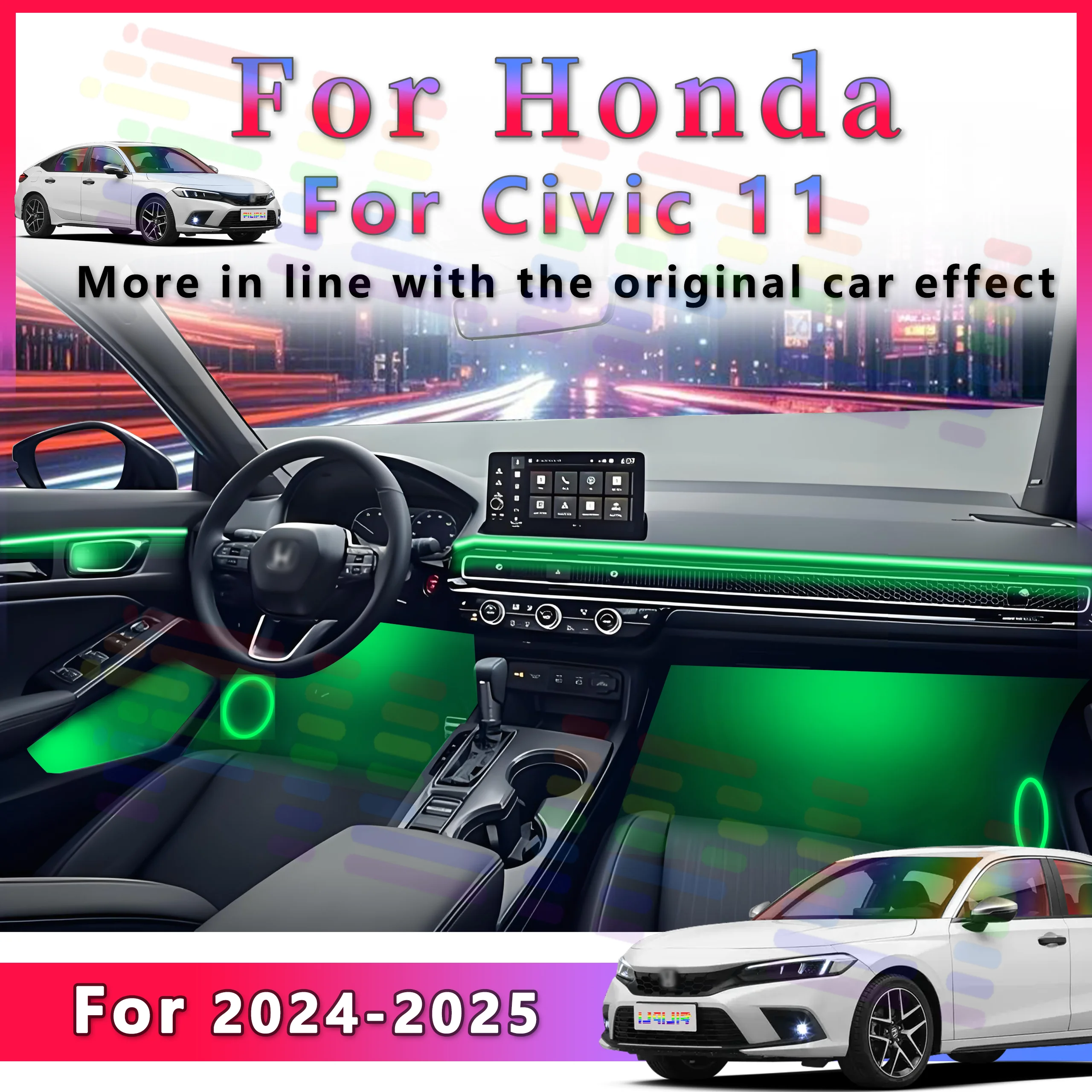 

FILIPLI For Honda Civic 11th Gen 2024-2025 Acrylic LED Ambient Lights with APP Control and RGB Symphony Effects